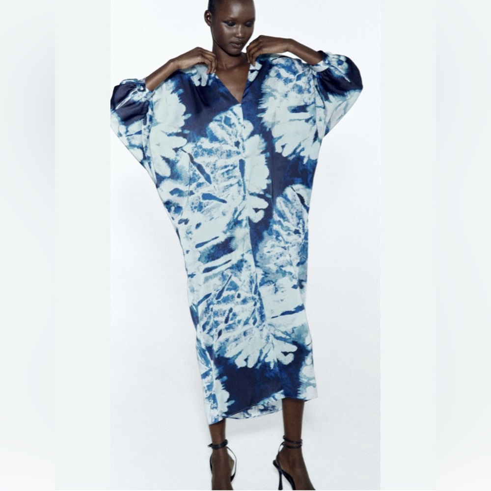 Zara Printed Kaftan Size M Blue Multi